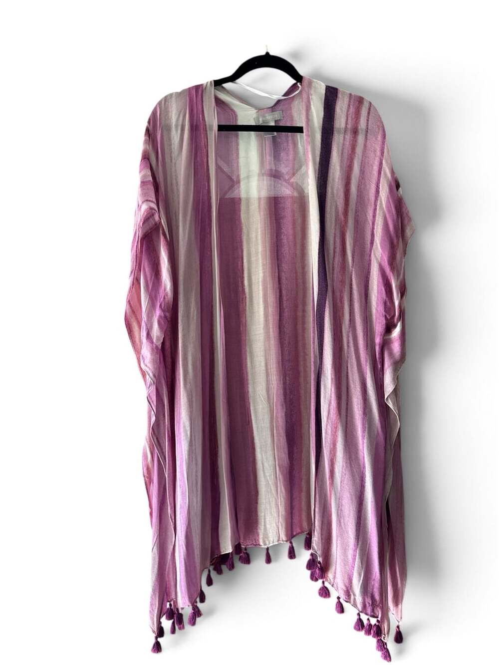 Nordstrom Striped Tassel Kimono Cover Up One Size Purple White Boho
